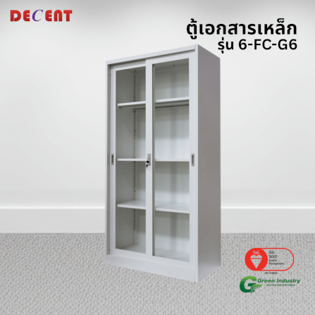 ตู้เอกสารเหล็ก บานเลื่อนกระจกสูง DECENT รุ่น FC-G6 สีขาว 91.7ซม._3